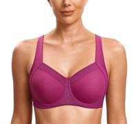 SYROKAN Soutien Gorge Sport Femme Maintien Extreme avec Armature Dos Nageur Impact Elevé Non Rembourré Magenta Pourpre 95D