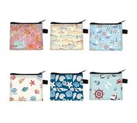 Syrvnto 6 Pièces Porte Monnaie Femme, Mini Enfant Trousse Zippée Motif Océan Pochette Petite Portefeuilles Trousse Maquillage pour Rouge à Lèvres, Pièces, Coin, Carte De Crédit, Clés