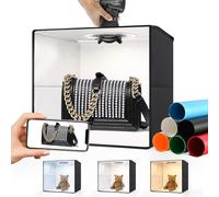 SYSCLOUD Boîte à lumière pour photographie, 40,6 x 40,6 cm, boîte de studio photo portable avec 120 LED à double intensité variable, 6 couleurs de fond en polypropylène et boîte photo portable à