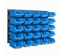 Syst?me de rangement mural - 576 x 390 mm - Lot de 25 boîtes - Boîtes empilables - Boîtes de rangement - Plaques murales extra solides - Étag?res extensibles - Étag?re de rangement pour atelier