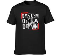 System Band Down T-Shirt Mens Casual Tee Black Manches Courtes(Medium)