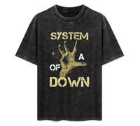System of A Hand Down Summer Casual Tee Short Sleeve Crew Neck Cotton Tops Unisex Washed Vintage T-Shirt Black L