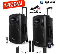 Système 2 enceintes amplifiées sur batterie - IBIZA SOUND - PORT12VHF-BT - 1400W (2x700W) - Bluetooth USB/SD - 4 micros VHF
