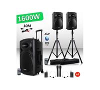 Ibiza Système actif amplifié PORT15 1600W batterie VHF Bluetooth USB mobile avec pieds