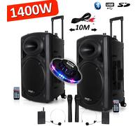 Système Actif Amplifié sur Batterie 1400W Port12 VHF Sonorisation Musiciens DJ USB Bluetooth Mobile + Lumière Festinight OVNI