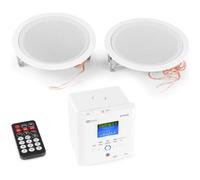 Power Dynamics BTW30SET - Système Audio Mural avec Deux Enceintes de Plafond 5", Cable de 5 Mètres, 15 Watts, Blanc, Installation Facile, Tuner FM et Port USB, Ampli Classe D