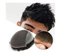 Système capillaire pour hommes, Perruque toupet en dentelle suisse for hommes, nœuds blanchis, naissance des cheveux, cheveux humains, prothèse, perruque capillaire(Darkest Brown,7x9)