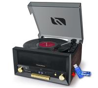 Système Chaîne Hifi CD 20W vintage avec platine Vinyle - CD/FM/USB/AUX - 33/45/78 tours+clé USB 32Go