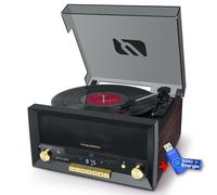 Système Chaîne Hifi CD 20W vintage avec platine Vinyle - CD/FM/USB/AUX - 33/45/78 tours+clé USB 32Go
