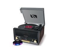 système chaîne hifi - mt-112w - cd 20w vintage avec platine vinyle - cd/fm/usb/aux - 33/45/78 tours - lumière ovni