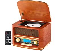 Système compact nostalgique Bluetooth Écran LCD Radio rétro en bois avec lecteur CD USB Chaîne stéréo style rétro Télécommande Radio de cuisine Aspect vintage