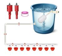Système d'abreuvoir automatique à flotteur pour poulet, ensemble complet de canalisations en PVC, 8 gobelets, connecteurs en T, installation facile à faire soi-même, kit d'arrosage automatique de la