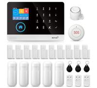 Système d'alarme de sécurité Domestique WiFi + GSM, kit d'alarme avec détecteur PIR, télécommandes, capteur Porte/fenêtre Compatible avec Alexa, sans Frais mensuels