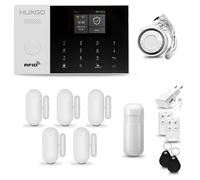 Systeme d'alarme Maison WiFi + GSM 2G, HUXGO HXA005 avec Sirene, 1X détecteur de Mouvement, 5X capteur de Porte/fenêtre, TUYA