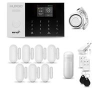 Systeme d'alarme Maison WiFi + GSM, HUXGO HXA005, avec Sirene, 1X détecteur de Mouvement, 7X capteur de Porte/fenêtre, TUYA