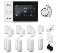 Systeme d'alarme Maison WiFi + GSM, HUXGO HXA007, avec Sirène, 7X détecteur de Mouvement, 7X capteur de Porte/fenêtre, TUYA