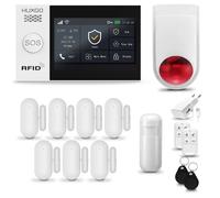 Systeme d'alarme Maison WiFi + GSM, HUXGO HXA007 + Sirène sans Fil, 1X détecteur de Mouvement, 7X capteur de Porte/fenêtre, TUYA
