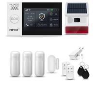 Systeme d'alarme Maison WiFi + GSM, HUXGO HXA007 + Sirène sans Fil, 3X détecteur de Mouvement, 1X capteur de Porte/fenêtre, TUYA