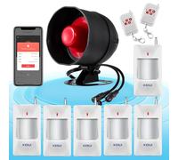 Système d'alarme WiFi, système d'alarme sans Fil 120 DB pour la sécurité de la Maison avec 6 détecteurs de Mouvement et télécommande pour abri de Jardin et Garage