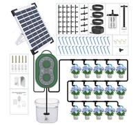 Système d'arrosage solaire pour 30 plantes, système d'irrigation goutte à goutte automatique avec minuterie et tuyau de 35 m, idéal pour jardin, balcon et plantes en pot
