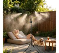 Système de Brumisation Extérieur Réglable Brumisateur Exterieur sur Pied 4 Buses Flexibles Trepied Hauteur Reglable Stable Portable Installation Rafraichissement par Eau pour Terrasse Jardin Fete