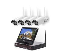 Système de caméra de sécurité WiFi sans fil avec moniteur NVR, kit de vidéosurveillance 4 canaux, surveillance domestique H.265 avec audio, vision nocturne, accès à distance pour usage commercial et