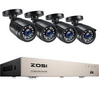 Système de caméra de sécurité ZOSI, résolution 1080P, vision de nuit jusqu'à 80 pieds, 8CH DVR x 4 caméras, Aucune
