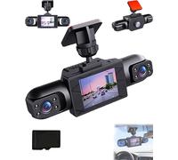 Système de caméra de Tableau de Bord de Voiture à Vue complète, caméra de Tableau de Bord 1080p 360° 4 canaux, Vision Nocturne, enregistreur vidéo de Moniteur de stationnement(3 Lens,64G Card)