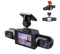 Système de caméra de Tableau de Bord de Voiture à Vue complète sans Fil, objectifs réglables à 360°, Vision Nocturne Infrarouge, Moniteur de stationnement, avec Carte de 64 Go(3 Lenses)