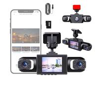 Système de caméra de Tableau de Bord de Voiture sans Fil, caméra de Tableau de Bord 1080p 4 canaux améliorée à 360°, Moniteur de stationnement avec Carte de 32 Go(Three Lenses)