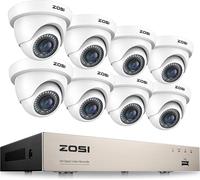 Système de caméras de sécurité ZOSI, résolution 2MP, vision nocturne jusqu'à 80 pieds, 8 caméras blanches, Aucune