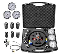 Système de charge de gaz à accumulateur d'azote hydraulique | Régulateur d'Azote Professionnel | Outil Recharge Gaz avec 3 Jauges Soupape de Sûreté,7 Adaptateurs,Tuyau Long et Mallette (Black)