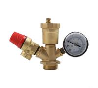 Système de chauffage groupe de sécurité DN 25, vanne de chaudière en laiton avec manomètre et purgeur rapide, décharge de 6 bars pour systèmes de chauffage central, ventilation d'air robuste (2,5 cm)