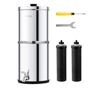 VEVOR Système de Filtration d'Eau par Gravité 5,5 L, Filtre à Eau par Gravité de Comptoir, en Inox 304, Réduction du Plomb et jusqu'à 99% du Chlore, avec 2 Filtres à Charbon et Robinet, Domicile