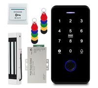 Système de contrôle d'accès par Empreinte Digitale, digicode Portail avec Sonnette étanche, gache Electrique portillon Tuya avec contacteur de Porte, Cadenas magnétique 180 kg