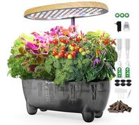 Système de Culture Hydroponique 12 Capsules, Jardin d'Herbes Intelligent avec Lumière LED 24W à Spectre Complet, Kit Intelligent de Germination des Plantes, pour Maison/Bureau/École (Finition Bois)