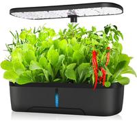 Système de culture hydroponique avec LED Grow Light Timer Système de pompage Grand réservoir d'eau, Indoor 12 Herb Garden Kit, Noir