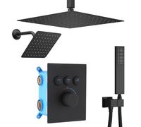Système de double pommeau de douche à effet pluie de 30,5 cm et support mural de 15,2 cm, expérience complète du corps, valve thermostatique à 3 voies, finition noire mate, ensemble de douche de luxe