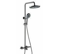 Système de douche 25,4 cm, ensemble robinet mural avec à effet pluie et kit garniture poignée unique bec baignoire, pulvérisateur main pommeau rond, gris pistolet(Gun Grey)