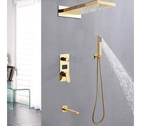 Système de douche 3 voies avec thermostat - Douche de pluie - Douchette à main - Mitigeur encastré - Douche de tête de salle de bain - Montage mural - Panneau de douche - Robinet cascade en acier