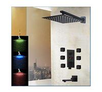 Système de Douche à Effet de Pluie à LED, Ensemble combiné de Douche avec mélangeur de Pluie Noir, Douche de Salle de Bain montée au Plafond avec Pomme de Douche à Effet de Pluie, Robinet de