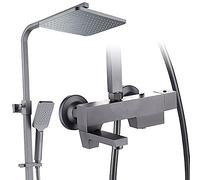 Système de Douche à Effet de Pluie avec Remplissage de Bain, Ensemble de Douche en Laiton réglable de 80 à 120 cm avec Pomme de Douche à Effet de Pluie et Jet à Main 3 Fonctions, carré