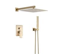 Système de douche à effet de pluie dissimulé avec pomme de douche et douche à main, ensemble de douche de salle de bain en or brossé contenant un kit de garniture de mélangeur de robinet de douche, 16