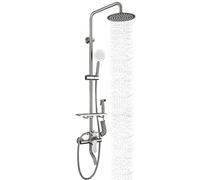 Système de Douche à Effet Pluie avec étagère, Ensemble de robinets de Douche muraux à Quatre Fonctions pour Salle de Bain, mitigeur de Douche à poignée Unique en Acier Inoxydable 304, Nickel brossé
