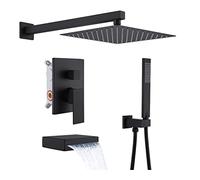 Système de douche à effet pluie avec remplisseur baignoire cascade, ensemble robinet dissimulé noir complet douchette et pommeau