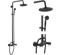 Système de douche à effet pluie en bronze huilé avec 2 boutons mélangeurs 20,3 cm Pomme de douche à effet pluie avec douchette à main Robinet de douche de salle de bain