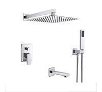 Système de douche à effet pluie, ensemble combiné de douche encastré chromé avec pommeau de douche à effet pluie (40,6 cm)