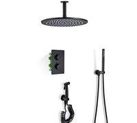 Système de douche à effet pluie, ensemble mitigeur de douche noir mat avec pommeau de douche rond, ensemble de robinet de douche mural dissimulé (20,3 cm)