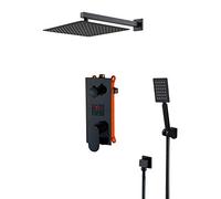 Système de Douche à Effet Pluie Noir avec Pomme de Douche et Douche à Main, Ensemble de Douche dissimulé pour Salle de Bain, Douche Murale, Colonne, 16 Pouces