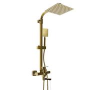 Système de douche à effet pluie, système de douche doré, poteau de douche avec pommeau de douche et pommeau de douche à main, barre de douche réglable, 3 modes de sortie d'eau, buse de douche en